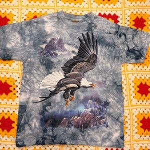 Vintage 1997 The Mountain Eagle Tie Dye T Shirt M Gray White Nature Animal 90s